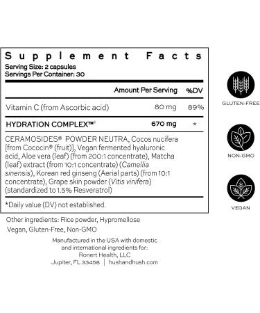 Buy Hush & Hush SkinCapsule Hydrate+ - Vegan Anti-Aging Beauty Supplement with Hyaluronic Acid - Glowing Skin - 60 Capsules - Free Worldwide Shipping - Buy Online on GoSupps.com