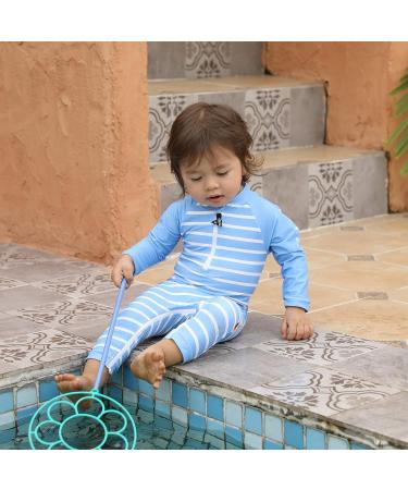 weVSwe Baby Toddler Boy Swimsuit UPF 50+ Sun Protection Rash Guard Swimwear - Blue Stripes | 0-3 Years | Crotch Zipper | Ages 0-6 Months - Buy Online on GoSupps.com