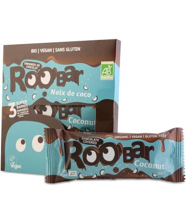 Roo'bar Vegan Gluten Free Coconut Bars Coated in Dark Chocolate - Pack of 3 - sports snack - healthy snack - 100% natural - Buy Online on GoSupps.com