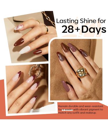 Modelones 32 PCS Gel Nail Polish Kit 28 Colors Nude Brown Gel Polish with Glitter & Glossy & Matte Gel Top Base Coat Glitter Nude Brown Red Pink Gel DIY Home Nail Curing Gifts for Women - Buy Online on GoSupps.com