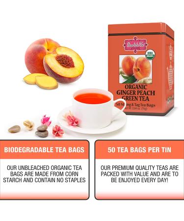 Organic Green Tea with Natural Ginger Peach Flavor - 50 Double Chambered Tea Bags | Low Caffeine, USDA Certified Organic, Non-GMO - Gluten Free - Buy Online on GoSupps.com