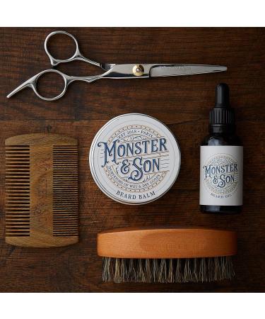 Monster&Son Premium Beard Grooming Kit - 7 Items | Beard Oil, Balm, Brush, Comb, Scissors & Travel Bag | Male Grooming Set in Gift Box - Buy Online on GoSupps.com