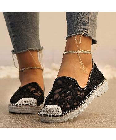 Women's Lace Flower Embroidered Slip-On Loafers - Black Mesh Casual Sneakers - Buy Online on GoSupps.com