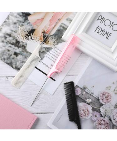 3 Pcs Rat Tail Combs - Stainless Steel Handle Fine Tooth Hairdressing Comb Set for Women Barber - White Pink Black - Buy Online on GoSupps.com