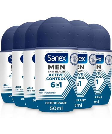 Sanex Men Active Control Antiperspirant Roll On Deodorant for Men with 48 Hour Odour Capture 0% Alcohol* Dermatologically Tested for All Skin Types Multipack 6 Pack 50ml Men 50 ml (Pack of 6) - Buy Online on GoSupps.com