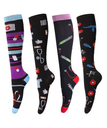 Compression Socks for Women & Men Medical Circulation 15-25 mmHg Best for Nurses Youth Nursing Running Travel(4 Pairs) Medical S-M