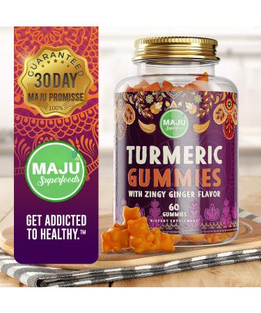 MAJU Turmeric Curcumin Gummies 60ct with Ginger & Black Pepper - Enhanced Absorption & Potency, Tumeric Gummies for Adults & Kids - Buy Online on GoSupps.com