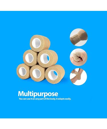 Self Adhesive Bandage Wrap - Non-Woven Breathable & Water-Resistant Vet Wrap for First Aid - Tan - 6 Rolls 2 x 5 Yards - Shop Internationally Now - Buy Online on GoSupps.com