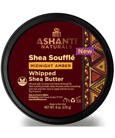 Ashanti Naturals Scented Whipped Shea Butter | Unrefined Shea Butter from Ghana  Coconut and Almond Oil (Midnight Amber  8 oz) Midnight Amber Souffle