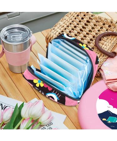 Stylish Menstruation Bag with Zipper - Cute Cat Flower Pattern | Women's Napkin & Tampon Collecting Bag - Buy Online on GoSupps.com