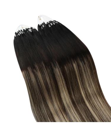 Ugeat Real Hair Microring Extensions - Ombre 40cm & 50cm - Black Balayage Brown with Caramel - Premium Quality Microring Hair Extensions - Buy Online on GoSupps.com