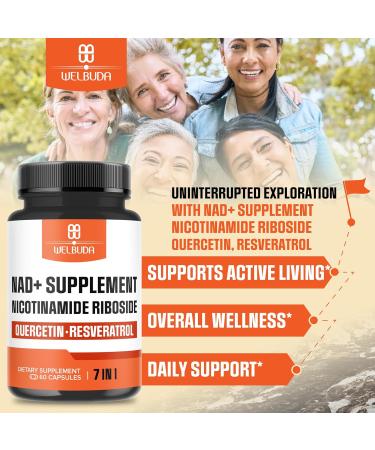 NAD+ Supplement with Nicotinamide Riboside Per Serving w/Resveratrol Quercetin Turmeric Rhodiola Rosea and More - 60 Capsules 60 Count (Pack of 1) - Buy Online on GoSupps.com
