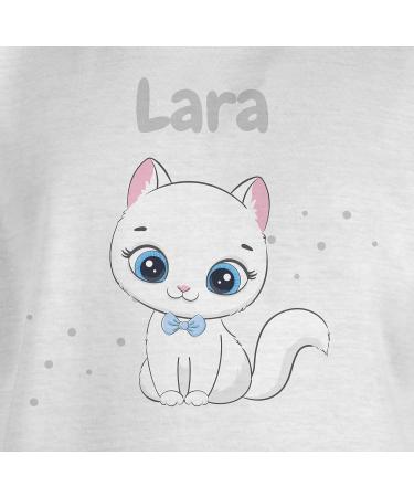 Personalized Name Gift T-Shirt for Girls - Cute Cat Design by Shirtracer - Cat Lovers' White Tee 128 - Buy Online on GoSupps.com