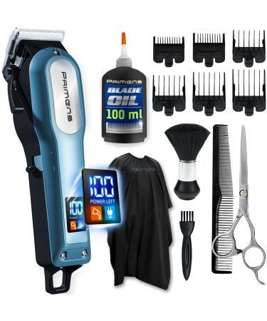 Rechargeable Hair Clipper for Men Professional Fade w/ Barber Kit - Cape, Neck Duster Brush, Scissors & Blade Oil. Electric Cordless Hair Clippers for Home Hair Cutting, Quiet Wireless Haircut Trimmer Blue