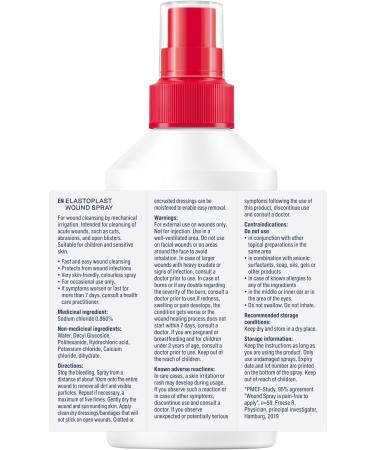 Elastoplast Wound Cleansing Spray 100ml | Protects against infections | Fast and pain-free application | Colourless solution doesn t stain clothes - Buy Online on GoSupps.com
