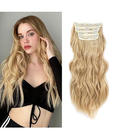 Hair Extensions Clip in 4Pcs Golden Blonde Hair Extensions Long Wavy Full Head 20Inch Clip in Hair Extensions Synthetic Fiber Hair Pieces for Women