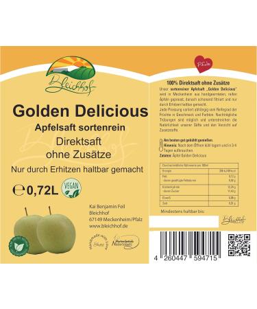  Bleichhof BLEICHHOF Golden Delicious Direct Apple Juice Pure Vegan (6 x 0.72 l) - Buy Online on GoSupps.com