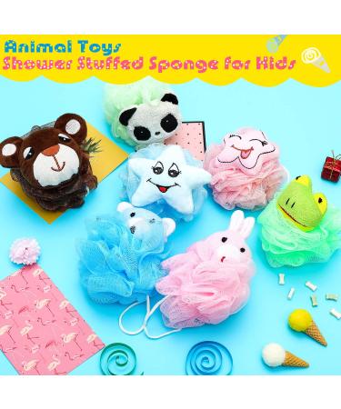 8-Piece Animal Kids Bath Sponges Set - Colorful Cartoon Loofah Bath Pouf Mesh Scrubber Balls for Kids and Adults - Buy Online on GoSupps.com