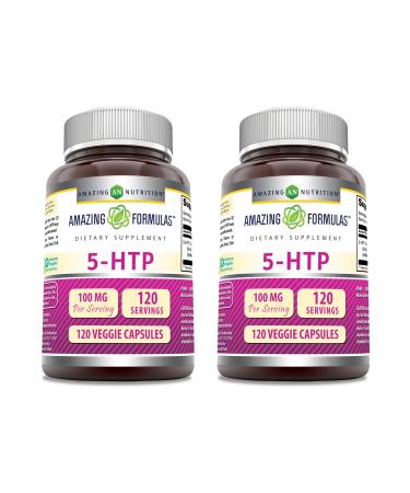 Amazing Formulas 5-HTP (Hydroxytryptophan) Supplement | 100 Mg Per Serving | Veggie Capsules | Non-GMO | Gluten Free | Made in USA (2 Pack 120 Count)