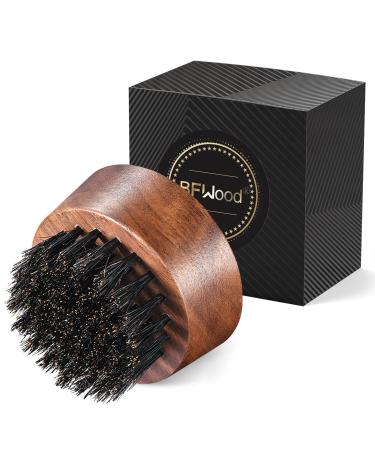 BFWood Beard Brush for Men - Boar Bristles Small and Round - Black Walnut Wood