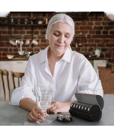 Weekly Pill Organizer 2x Daily Large Travel Pill Box for Vitamins & Supplements Airtight Lid Lock & Portable 7-Day Case (Black - Buy Online on GoSupps.com