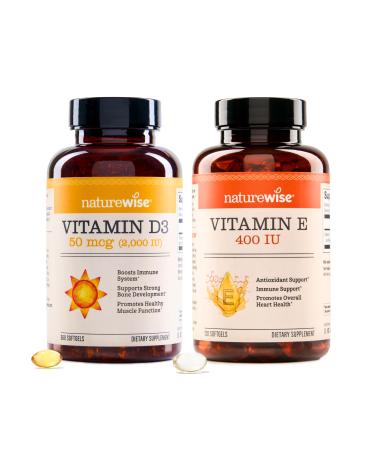 NatureWise Vitamin D3 2000IU (125mg) 360 Count + Vitamin E 400 IU (180mg DL-Alpha) 120 Count - Bundle for Immune Bone Heart Health Support - Gluten Free Non-GMO Halal Gelatin