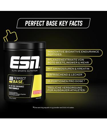 ESN Perfect Base 450g - All-in-One Endurance Supplement with Collagen Creatine Amino Acids & Plant Extracts - Raspberry & Red Ginger - Buy Online on GoSupps.com