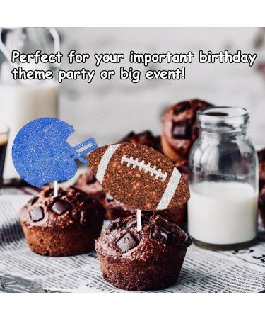 18pcs Glitter Dessert Cupcake Topper for Rugby Ball Super Bowl Touchdown Sport Game Day Theme Decor Supplies Men Boys Happy Birthday Party Decorations - Buy Online on GoSupps.com