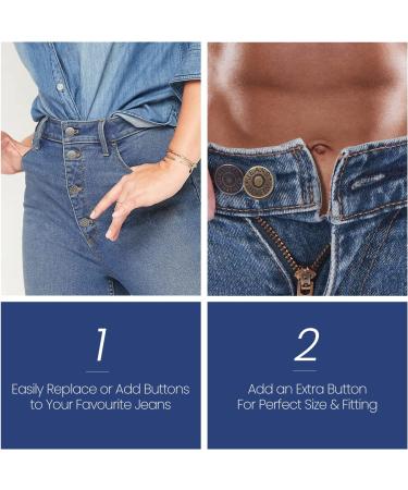 Feedee 8 Sets Jean Buttons Pins - No Sew Jean Buttons for Loose Jeans - Adjustable and Snap Tack Jeans Button Replacement - Buy Online on GoSupps.com