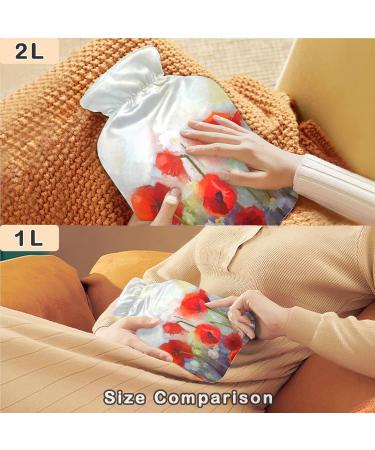 NAANLE 2L Hot Water Bottle with Lid - Transparent Poppy Seed Flower Design for Menstrual Cramps Pain Relief & Heat Therapy - Buy Online on GoSupps.com