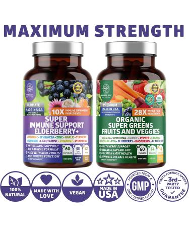 N1N Premium Organic Super Fruits & Veggies + Immune Support 38 Powerful Ingredients Natural Super Greens Supplement with Alfalfa Vitamins & Minerals Zinc Turmeric and Probiotic 120 Caps - Buy Online on GoSupps.com