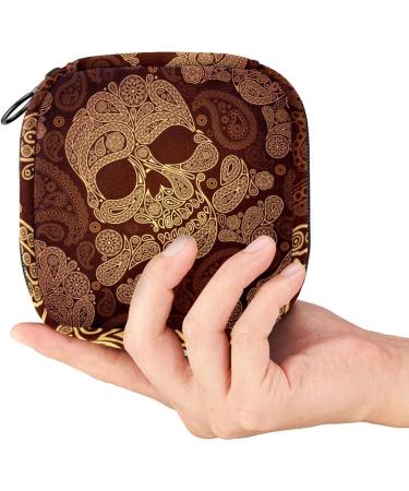 Menstrual Pad Bag with Zipper - Stylish Ladies Napkin Pouch & Tampon Collection Bag for Women & Girls (Golden Skull) - Buy Online on GoSupps.com
