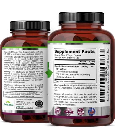 Zazzee USDA Organic Marshmallow Root 10:1 Extract 3000 mg Strength 120 Vegan Capsules 4 Month Supply Standardized Concentrated 10X Extract 100% Vegetarian All-Natural Non-GMO Made in The USA - Buy Online on GoSupps.com