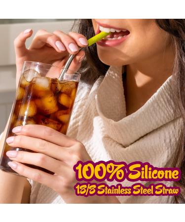 Softy Straws Stainless Steel Reusable Drinking Straws with Silicone Tips - 9 Long Metal Straws for Tumblers - Includes Cleaners and Carrying Case - Assorted Colors - Buy Online on GoSupps.com