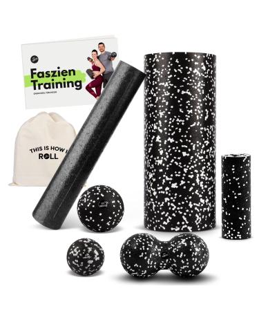 Fitcarrots fascia set for effective fascia & trigger point massage |Consisting: Fascia roller & inner roll - Mini Roller - Duoball 8cm - Fascia ball 6 and 8cm including instructions 6 -pcs with 2x balls mini and duoball