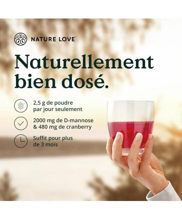 NATURE LOVE D-Mannose Powder with Cranberry - 250 g of powder to be diluted in water - for 100 days - with measuring spoon - highly dosed vegan laboratory controlled & produced in Germany - Buy Online on GoSupps.com