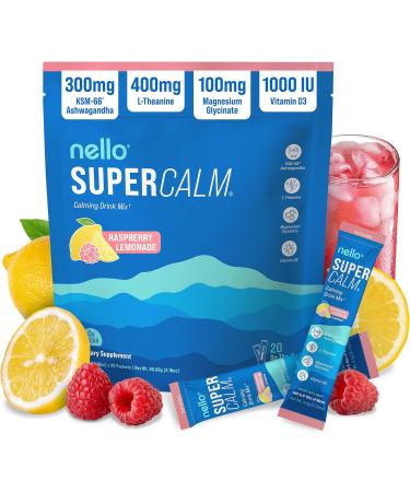 Nello Supercalm - Drink Mix | Contains KSM-66 Ashwagandha L-Theanine Magnesium Glycinate and Vitamin D3 20 Servings (Travel Packets) 20.0 Servings (Pack of 1)