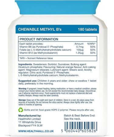 Health4All Kids Methyl B's 180 Tablets - Stress & Mood Support for Children - Vegan Sublingual B12, 5-MTHF, B6 - 180 Count - Buy Online on GoSupps.com