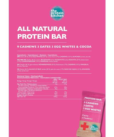 The Protein Kitchen 100% Natural Protein Bars (12 x 55g) - No Added Sugar Nutritional Protein Bars - Cashews & Cocoa - Egg Whites from Free Range Chickens Low Calorie Protein Bars Snack Bars - Buy Online on GoSupps.com