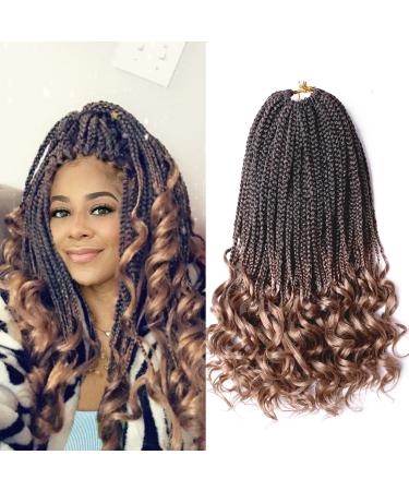 7 Packs Ombre Box Braids Crochet Hair Wave Box Braids with Curly Ends Bohemian Box Braid Curly Crochet Braids Hair Prelooped black brown Synthetic Braiding Hair Extensions for Black Women (18inch T27) 18 Inch T27