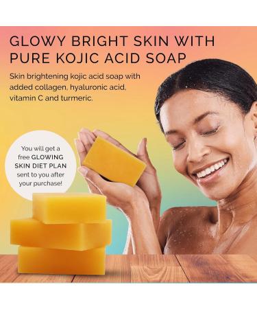Natural Kojic Acid Soap Bars - Skin Brightening Dark Spot Remover with Turmeric Vitamin C & Retinol - 3 x 3.05oz - Buy Online on GoSupps.com