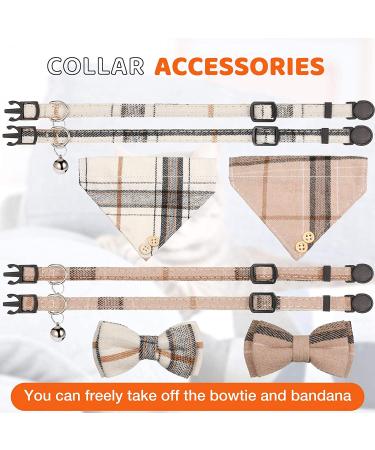 Plaid Bow Tie Cat Collar Set with Bell - 4 Piece Breakaway Bandana & Bowtie for Pet Kittens and Puppies - Buy Online on GoSupps.com