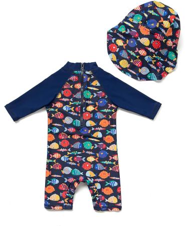 Baby Boys Sunsuit UPF 50+ Sun Protection One Piece Swimwear Set with Sun Hat - Colorful Fish 12-18 Months - Buy Online on GoSupps.com