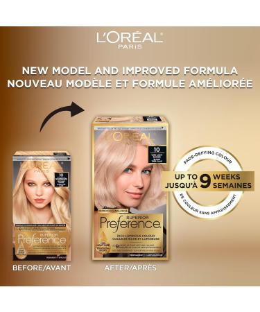 L Or al Paris Superior Preference 9 weeks of Luminous Fade-Defying Permanent Hair Dye 10 Very Light Blonde 100% Grey Coverage 1 Hair Dye Kit (Packaging May Vary) Very Light Blonde 1 Count ( Pack Of 1 ) - Buy Online on GoSupps.com