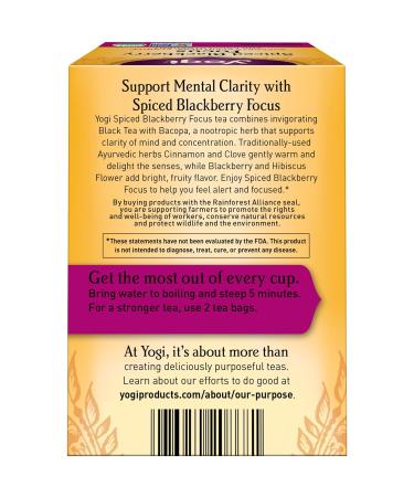 Yogi Spiced Blackberry Focus Herbal Tea Contains Caffeine Vegan Friendly Kosher USDA Certified Organic 16 Tea Bags - Pack of 6 - Buy Online on GoSupps.com