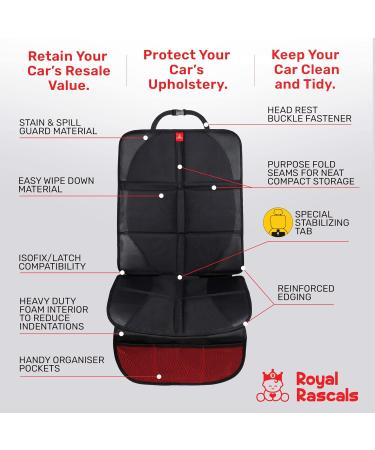 Royal Rascals Car Seat Protector - Padded Cover with Headrest Fastener, Organizer Pockets & Liners - Universal Fit for Cars - Black & Red - Buy Online on GoSupps.com