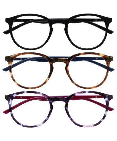 Opulize Met glasses Blue light filter 3 Pack slim round frame spring hinges improves sleep computer glasses gaming reflective black brown purple men BBB60-125 +0.00 +0.00 diopttries black / brown dark blue / purple cherry red