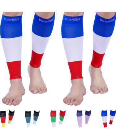 Doc Miller Calf Compression Sleeve 1 Pair 15-20mhg Strong Support Season Sock Druck Sports Running Recovery Shin Splints Varices 2-Pair Large Bluewhitered