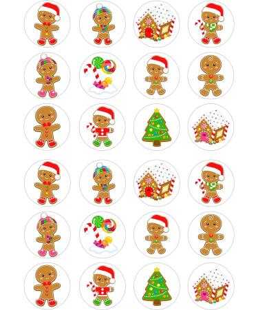 24 edible PRE CUT Christmas Gingerbread kids childrens party decoration cupcake toppers on wafer rice paper - Buy Online on GoSupps.com