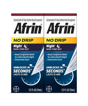 Afrin No Drip Night Pump Nasal Mist - Fast and Powerful Relief from Nasal Congestion Chamomile 0.5 Fl Oz (Pack of 1) 30ml (New)